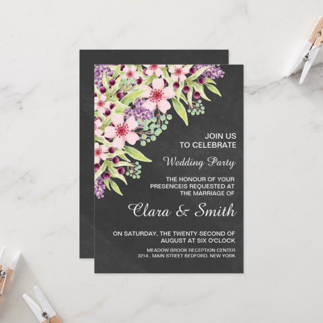 Wedding Invitation Card Template  (Devant/Arrière en situation)