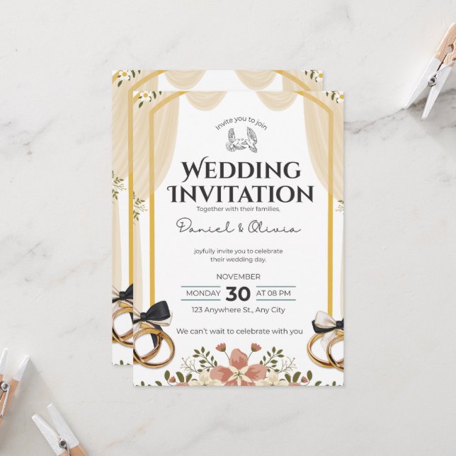 Wedding Invitation Clean White Modern Style (Devant/Arrière en situation)