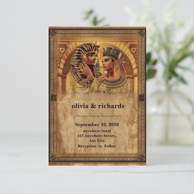 Wedding Invitation – Elegant Pharaoh Theme (Debout devant)