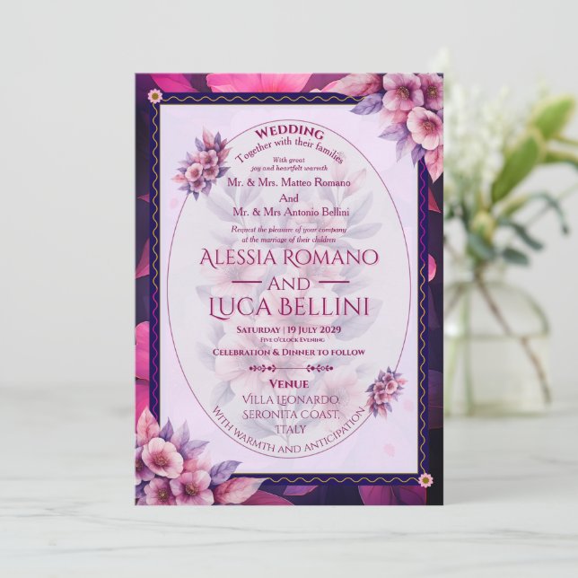 Wedding Invitation Floral Elegant Minimalist (Debout devant)