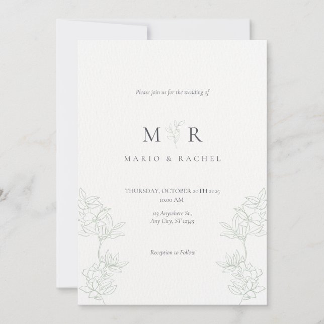 Wedding Invitation Floral Elegant Soft Design (Devant)