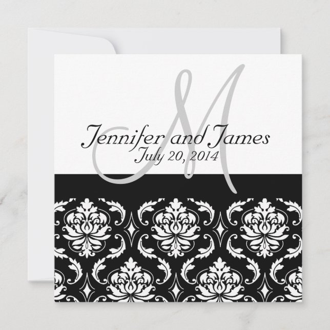 Wedding Invitation Monogram Damask Back View (Devant)