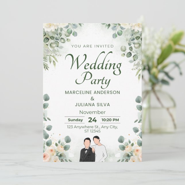Wedding Invitation Romantic Soft Beige Design (Debout devant)