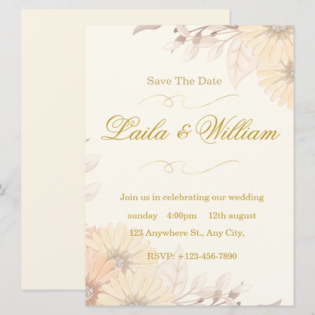  Wedding Invitation with Pastel Floral Design (Devant / Derrière)