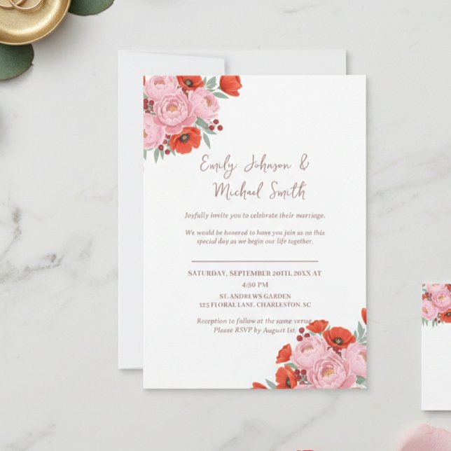 Wedding Invitation with Peonies and Poppies (Créateur téléchargé)