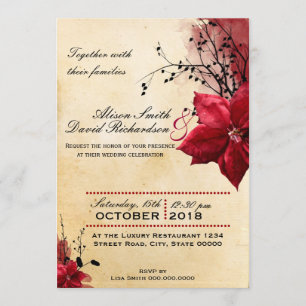 Wedding invitation with Red flowers