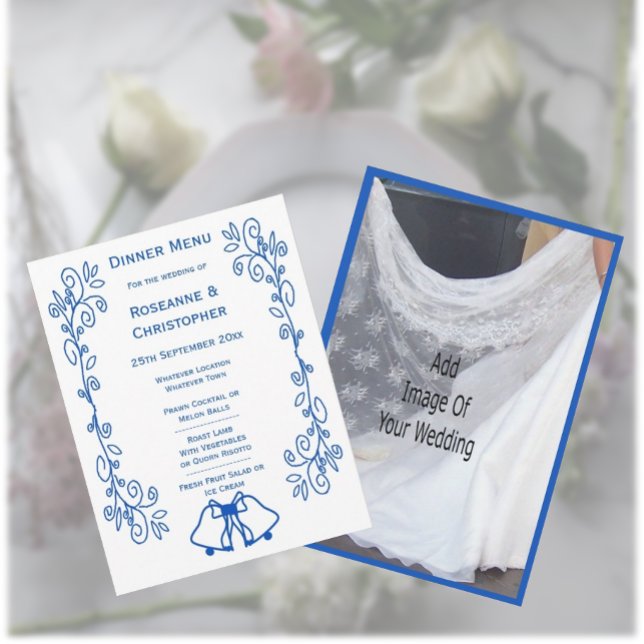 Wedding Menu Card Blue Sapphire Bells Scrollwork  (Créateur téléchargé)