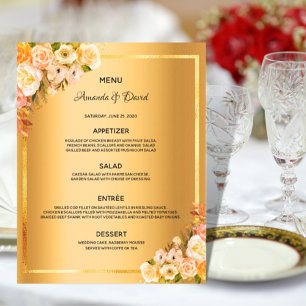 Wedding Menu pink florals gold glam elegant