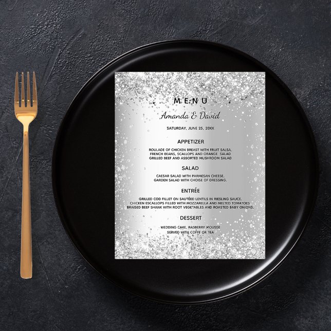Wedding Menu silver metallic glitter sparkles (Créateur téléchargé)