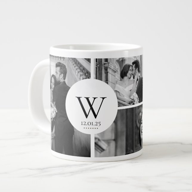 Wedding Photo Collage Mug with Initial & Date (Devant gauche)
