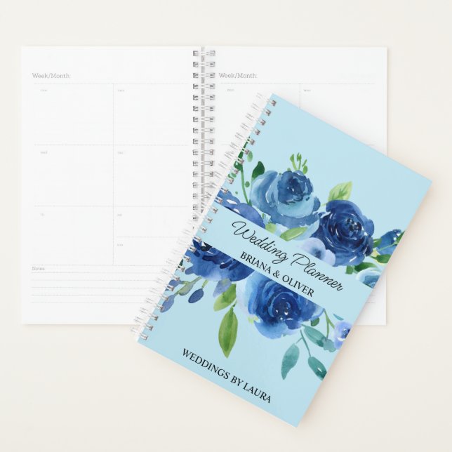 Wedding planner client Floral moderne bleu marine (Devant avec enveloppe)