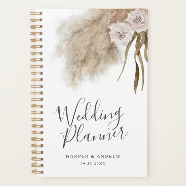 Wedding planner d'aquarelle en laiton de Pampas de (Devant)