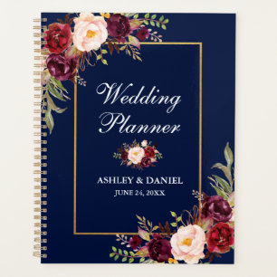 Wedding planner d'or bleu floral de Bourgogne