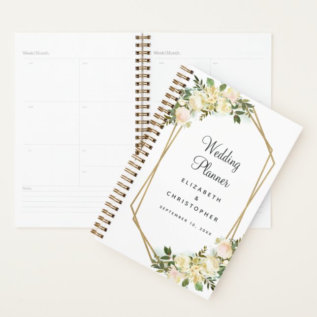 Wedding planner Elegant Aquarelle Cadre Blanc (Devant avec enveloppe)
