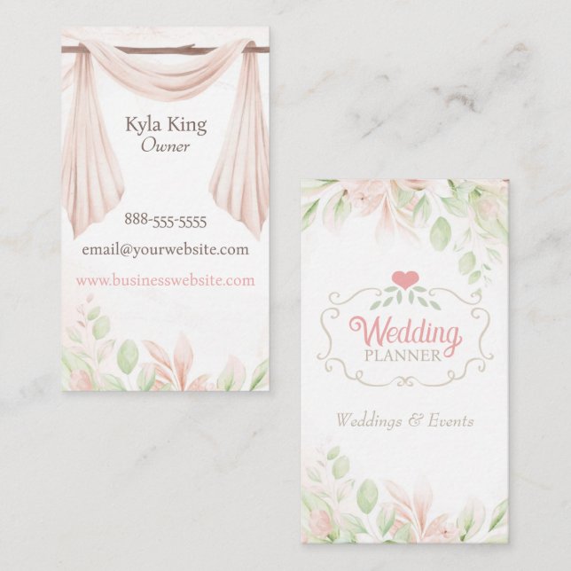 Wedding planner Élégant Carte de visite Floral (Devant / Derrière)