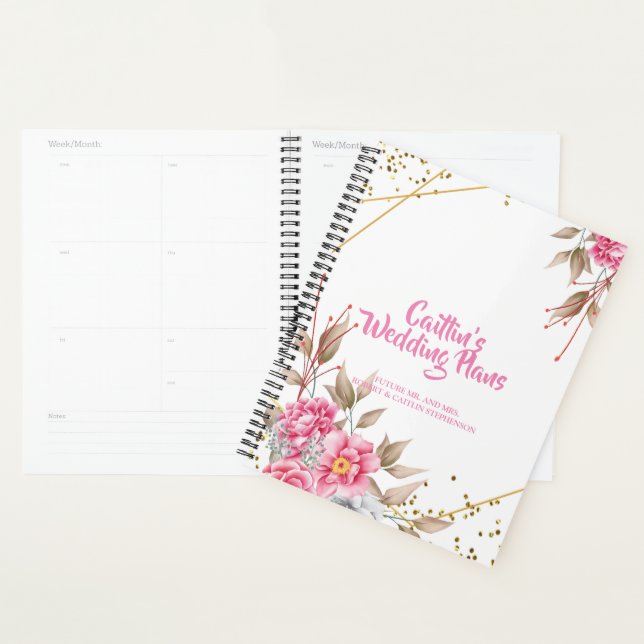 Wedding planner floral rose de cadre doré géométri (Devant avec enveloppe)