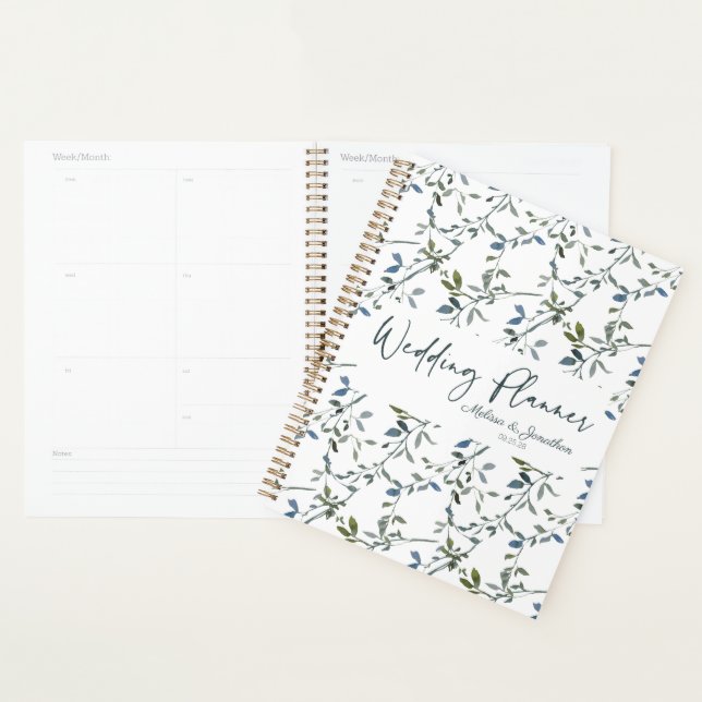 Wedding planner floral vert argent Sage (Devant avec enveloppe)