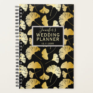 Wedding planner Motif moderne noir & or Ginkgo