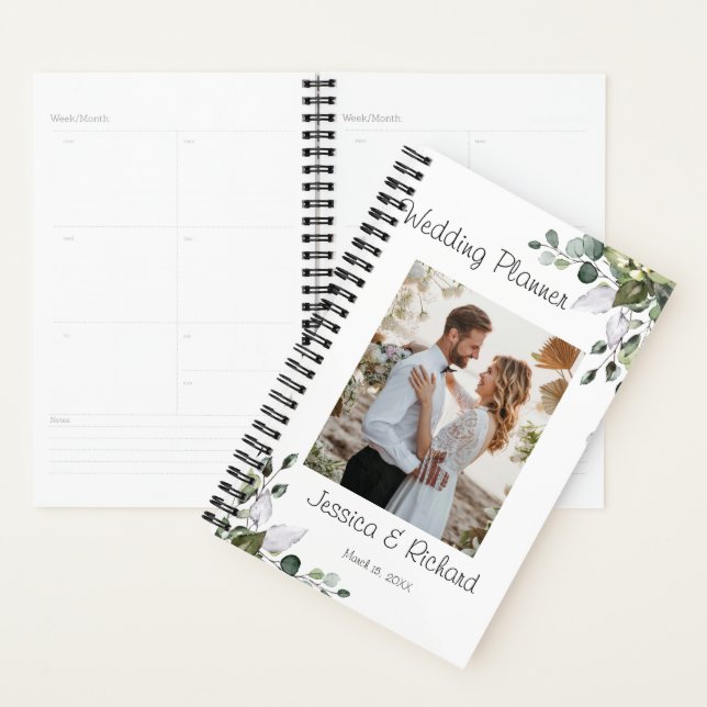 Wedding planner PHOTO Eucalyptus Watercolor (Devant avec enveloppe)