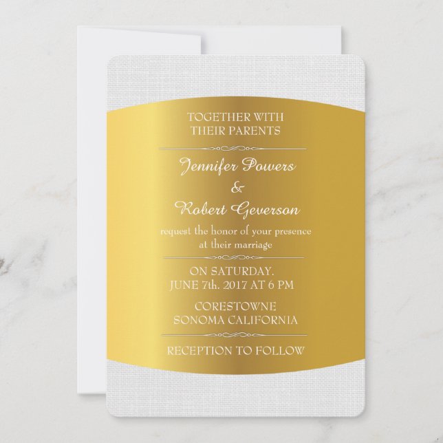 Wedding Royal Invitation Minimalism White Linen (Devant)