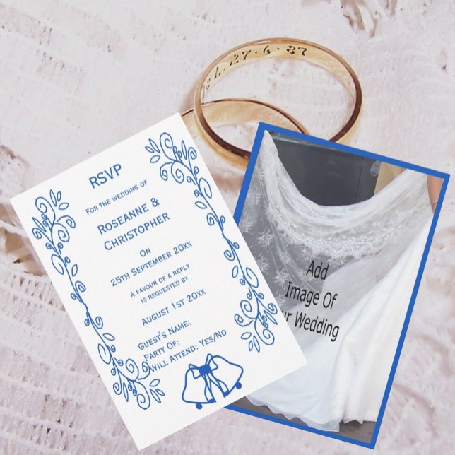 Wedding RSVP Card Blue Sapphire Bells Scrollwork  (Créateur téléchargé)