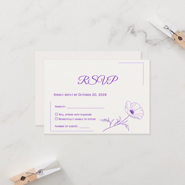 Wedding RSVP Card | Minimal Elegant Design (Devant/Arrière en situation)