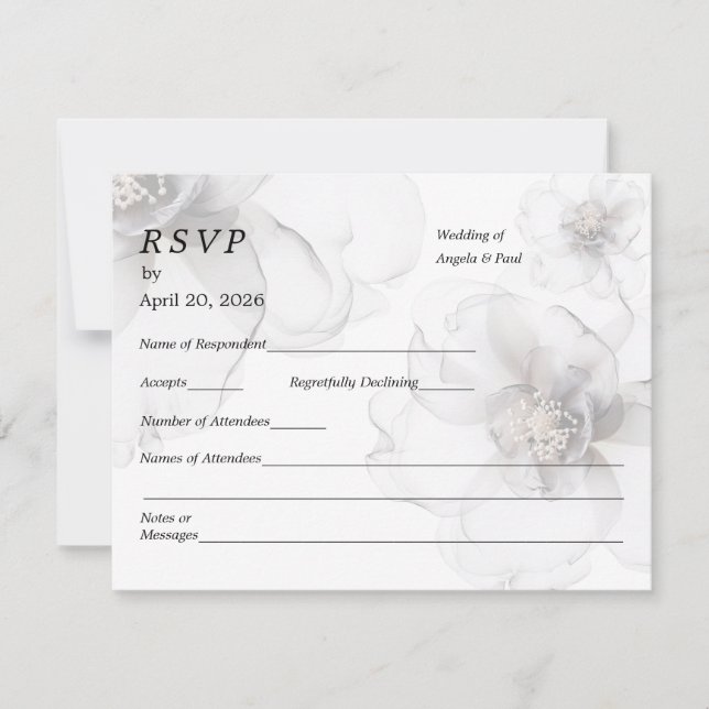 Wedding RSVP Card Soft Flowers (Devant)
