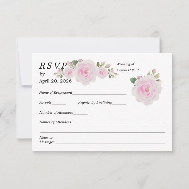 Wedding RSVP Card Soft Pink Roses  (Devant)