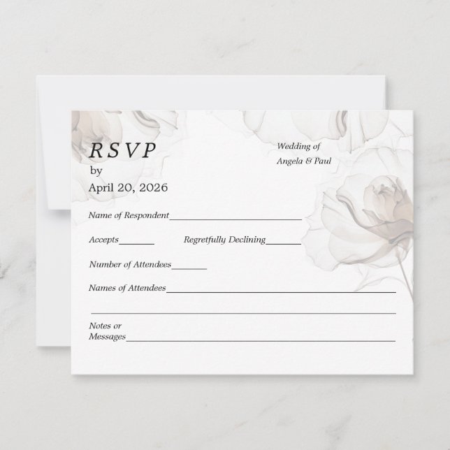Wedding RSVP Card Soft Rose Flowers (Devant)