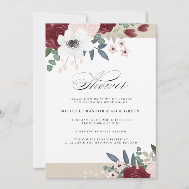 Wedding shower de fleurs romantiques Invitation (Devant)