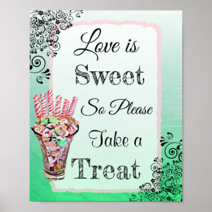 Wedding Sign for Candy Buffet Pink and Gree Poster