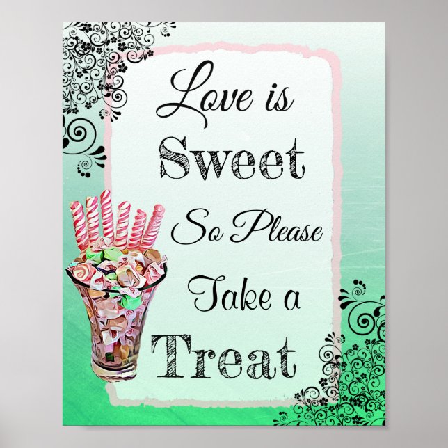 Wedding Sign for Candy Buffet Pink and Gree Poster (Devant)
