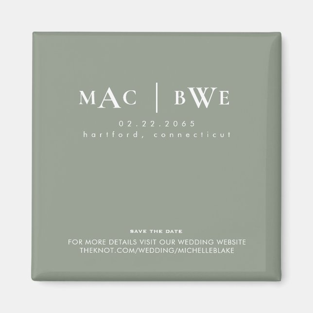 Wedding Simple Monogram Save Date Sage Magnet (Devant)