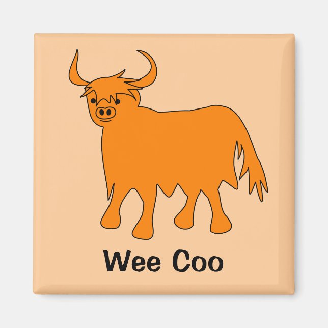 "Wee Coo" Scottish Highland Cow Fridge Magnet (Devant)
