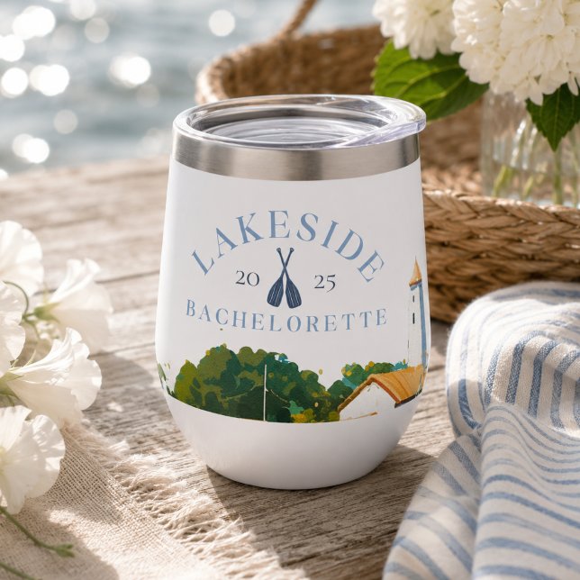 Week-end de filles de Bachelorette au lac Classiqu (Classic Lake Bachelorette Girls Weekend Thermal Wine Tumbler)