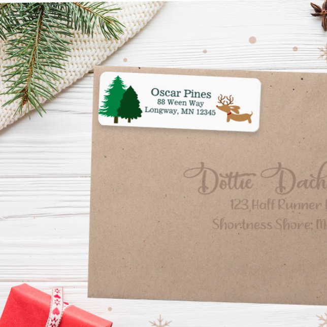 Weendeer Dachshund Étiquettes de adresse de Noël (Dachshund forest trees return address labels)