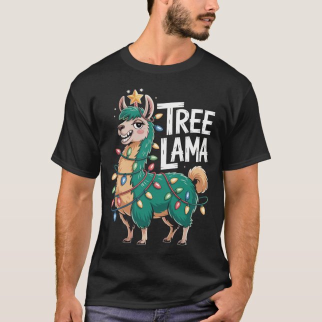 Weihnachtslama T-Shirt – Witziges Tree Lama (Devant)