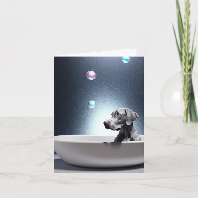 Weimaraner Avec Bulles Carte De Voeux (Devant)