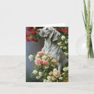 Weimaraner Avec Carnations Carte Note