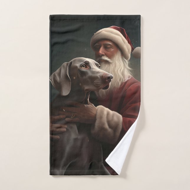 Weimaraner avec le Père Noël Festif de Noël (Serviette à main)
