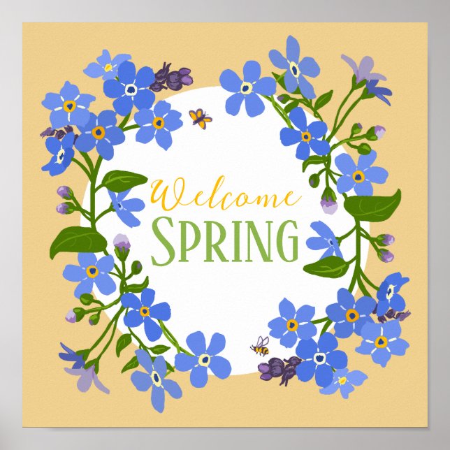 Welcome Spring Forget Me Nots poster carré (Devant)
