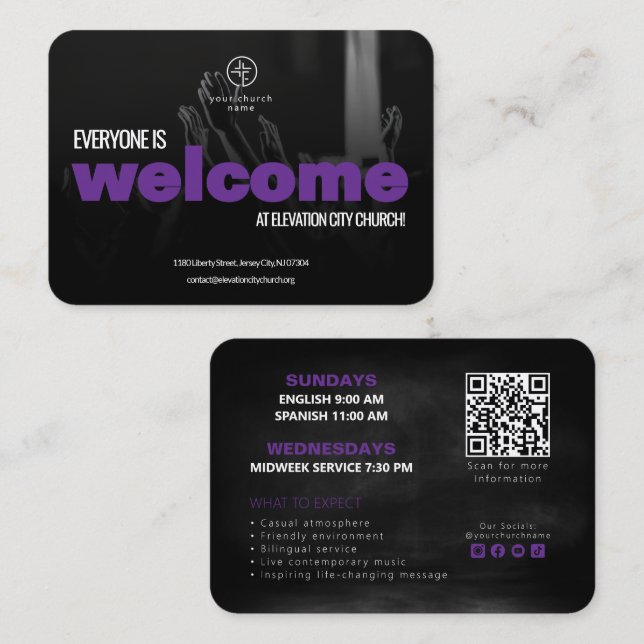 Welcome To Church Invitation Calling Card Template (Devant / Derrière)