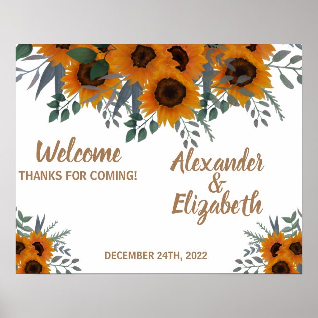 Welcome Wedding Sunflower Greenery Poster (Devant)