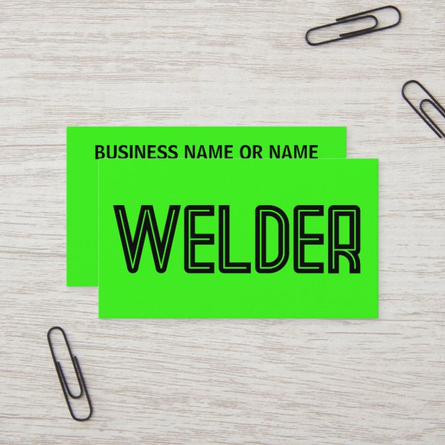 Welder Bright Green Carte de visite (Devant/Arrière en situation)