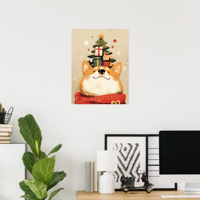 Welsh Corgi joueur avec décorations de Noël (Bureau à domicile)