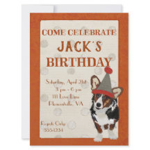 WELSH CORGI POLKADOT Invitation d'anniversaire