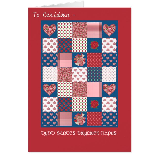 Welsh St Dwynwen's Hearts Roses Faux Patchwork (Devant)