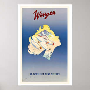 Wengen Suisse Affiche de ski vintage