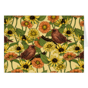 Wens et fleurs sur jaune pâle