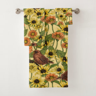 Wens et fleurs sur jaune pâle